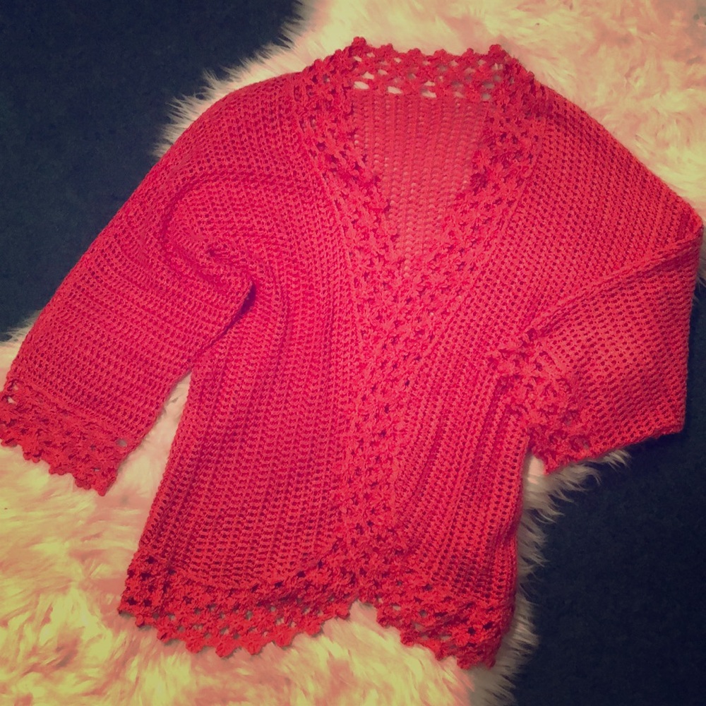 Coral crocheted sweater